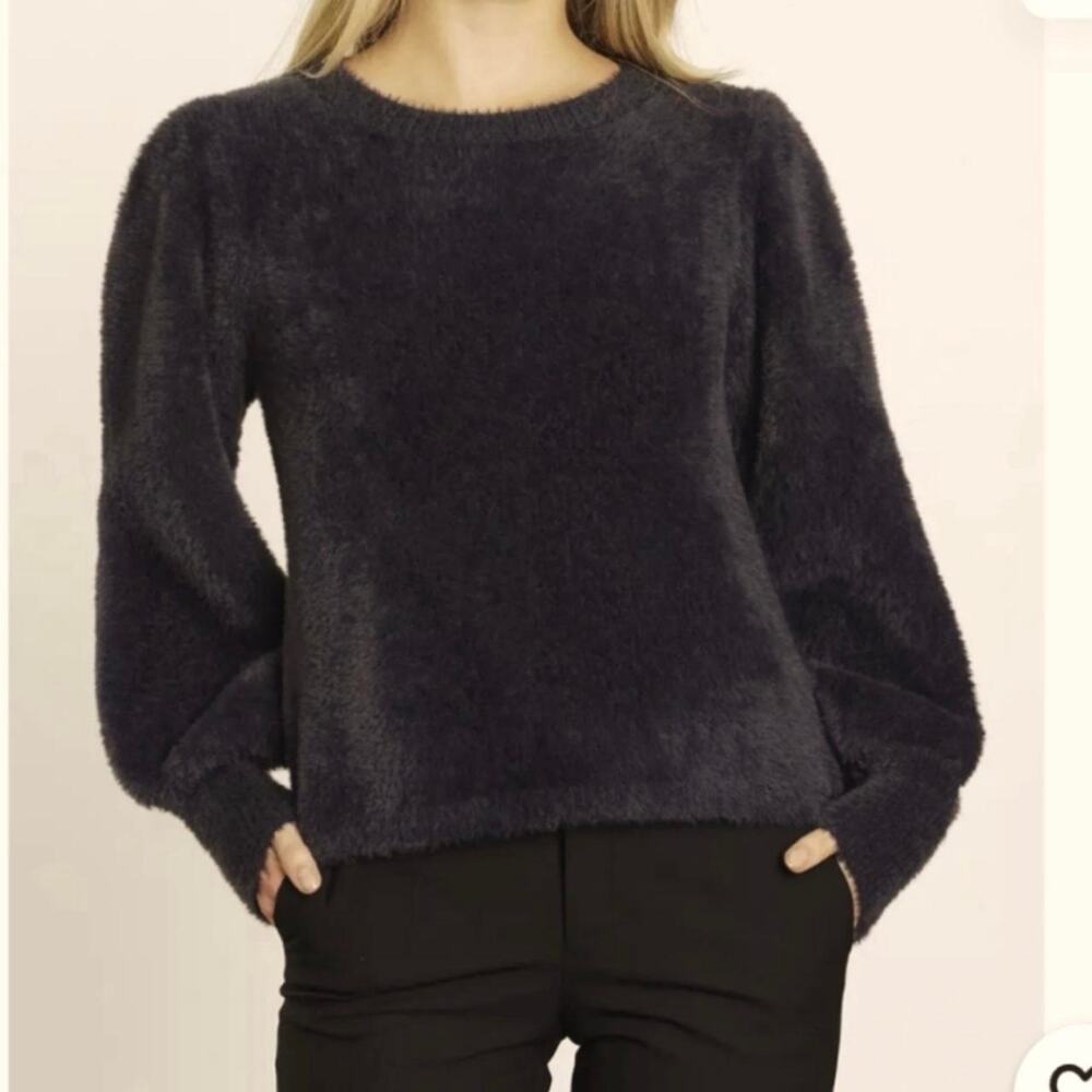Anthropologie Black Fluffy Sweater with Balloon Sleeves